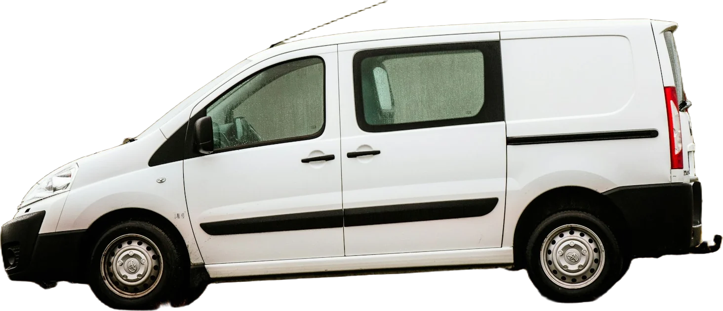 White compact cargo van, side view
