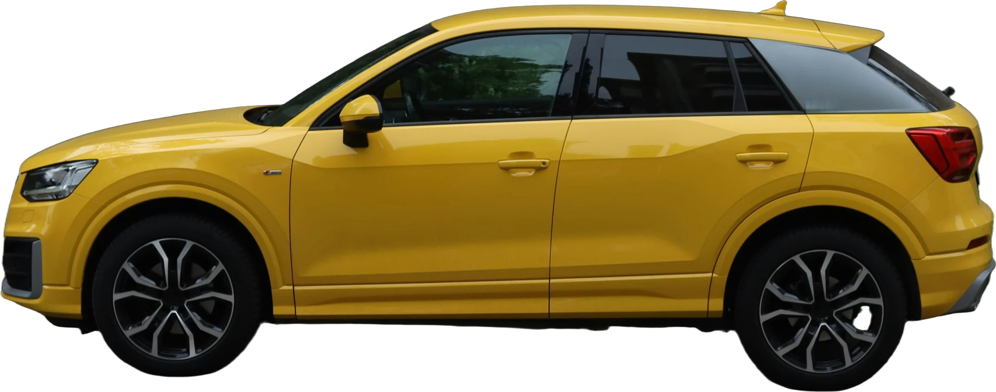 Yellow compact SUV, side view