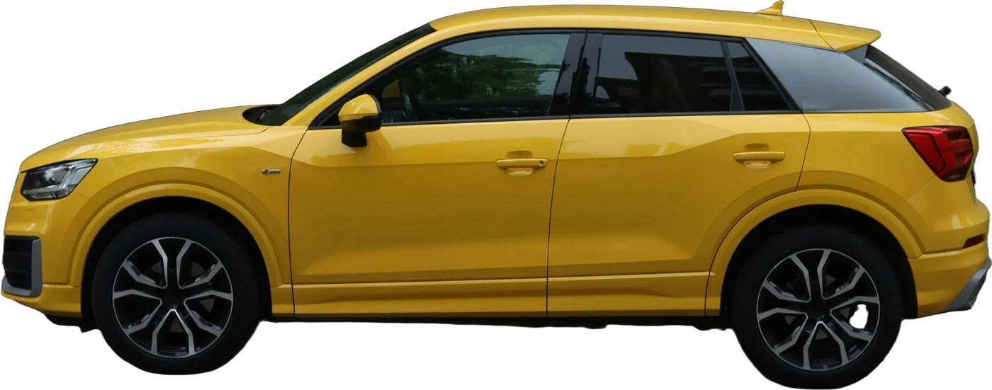 Yellow compact SUV, side view