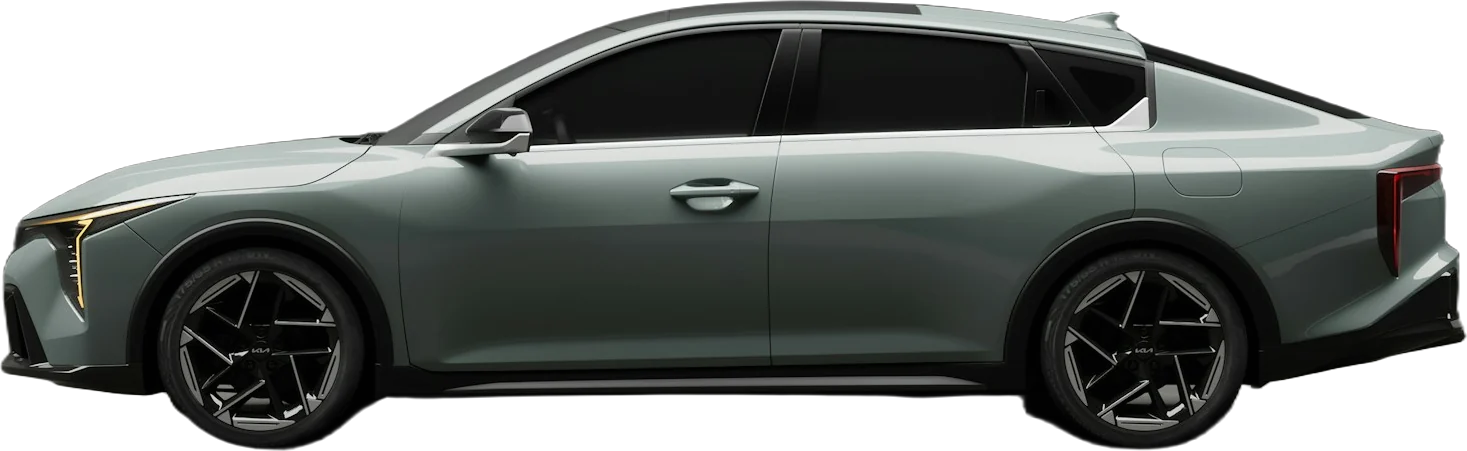 Sage green midsize sedan, side view